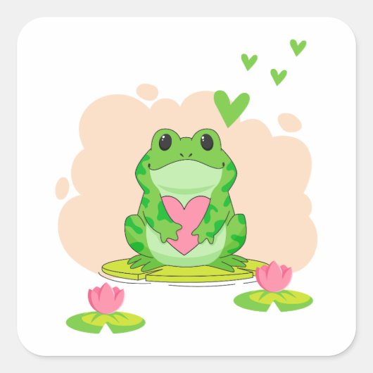 Valentijnsdag Kikker Vierkante Sticker (Voorkant)