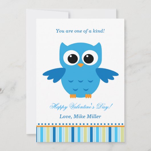 Valentijnsdag Kind Owl Blue Wenskaart Feestdagenkaart (Voorkant)