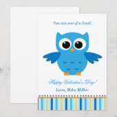 Valentijnsdag Kind Owl Blue Wenskaart Feestdagenkaart (Voorkant / Achterkant)