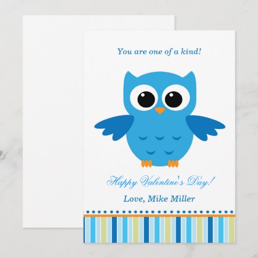 Valentijnsdag Kind Owl Blue Wenskaart Feestdagenkaart (Voorkant / Achterkant)