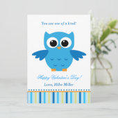 Valentijnsdag Kind Owl Blue Wenskaart Feestdagenkaart (Staand voorkant)