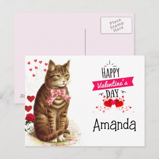 Valentijnsdag Kinder harten en kat Briefkaart (Voorkant / Achterkant)