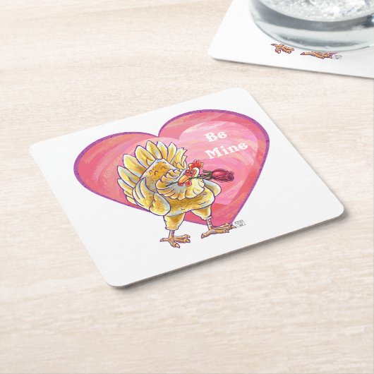Valentijnsdag kippen kartonnen onderzetters (Schuin)