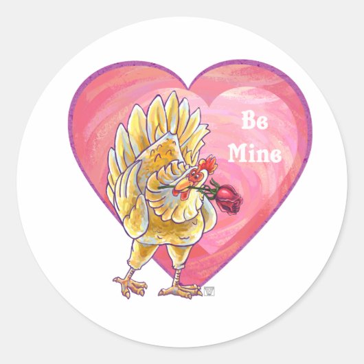 Valentijnsdag kippen ronde sticker (Voorkant)