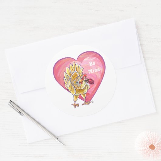 Valentijnsdag kippen ronde sticker (Envelop)