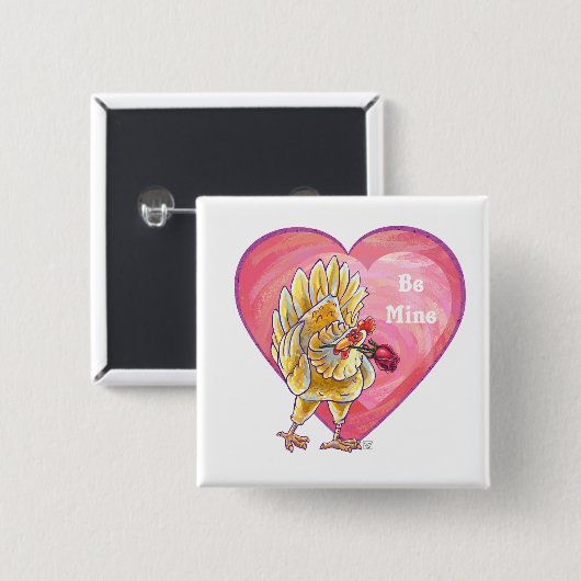 Valentijnsdag kippen vierkante button 5,1 cm (Voorkant /achterkant)
