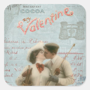 Valentijnsdag Kissende Couple Collage Vierkante Sticker
