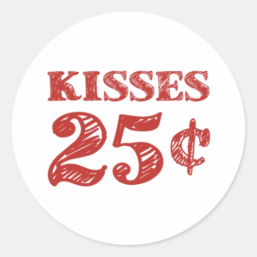 Valentijnsdag Kisses 25 cent Ronde Sticker (Voorkant)