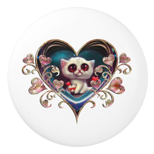 Valentijnsdag Kitten Keramische Knop (Voorkant)