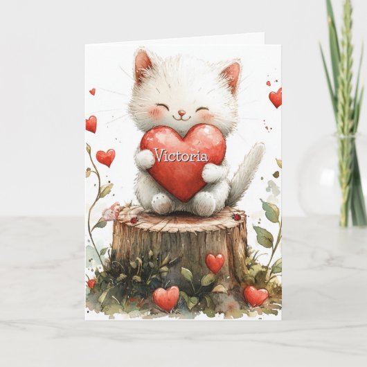 Valentijnsdag Kitten Rode Harten Kaart (Voorkant)