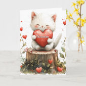 Valentijnsdag Kitten Rode Harten Kaart (Gele Bloem)