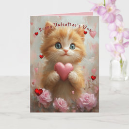 Valentijnsdag Kitten Rode Harten Roze Rozen Kaart