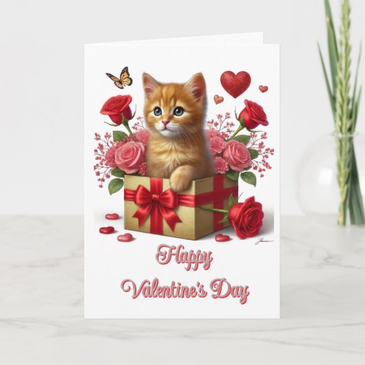 Valentijnsdag Kittige Kat  Kaart (Voorkant)
