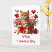 Valentijnsdag Kittige Kat  Kaart (Gele Bloem)
