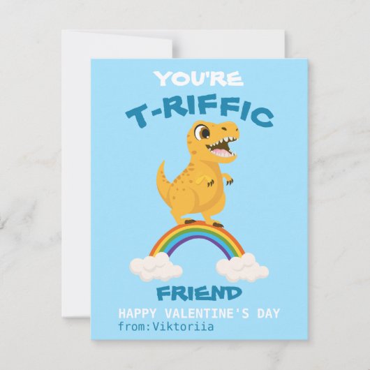 Valentijnsdag klas kinderen dinosaurus regenboog feestdagenkaart (Voorkant)