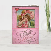 Valentijnsdag, klein meisje in roze. feestdagen kaart (Voorkant)