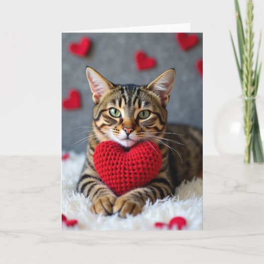 Valentijnsdag Knuffelkat Hart Kaart (Voorkant)
