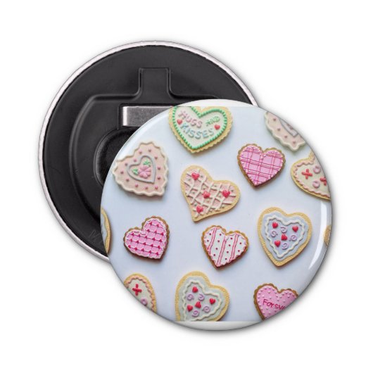 Valentijnsdag koekjes button flesopener (Voorkant)