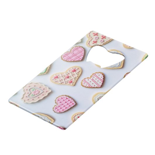 Valentijnsdag koekjes creditkaart flessenopener (Voorkant Gekanteld)