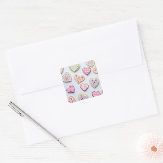 Valentijnsdag koekjes vierkante sticker (Envelop)