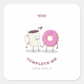 Valentijnsdag koffie en donut karakter vierkante sticker