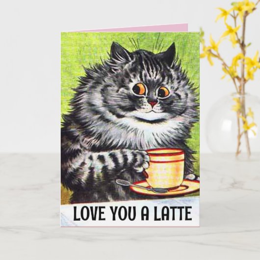 VALENTIJNSDAG KOFFIE KAT KUNST LIEFDE GROTE KAART  (Gele Bloem)