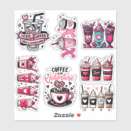 Valentijnsdag koffie sticker pack
