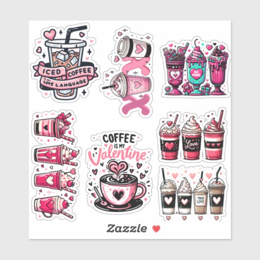 Valentijnsdag koffie sticker pack (Vel)