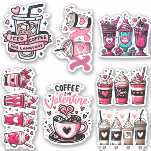 Valentijnsdag koffie sticker pack (Voorkant)
