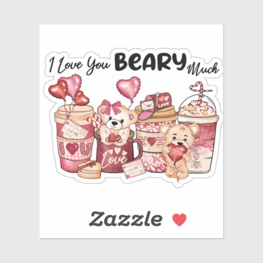 Valentijnsdag Koffie Teddybeer Harten Sticker (Vel)