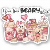 Valentijnsdag Koffie Teddybeer Harten Sticker (Voorkant)