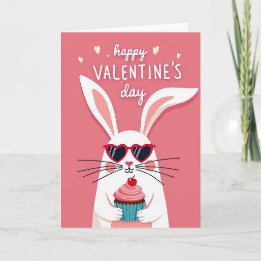 Valentijnsdag Konijn Hartjes Cupcake Kaart (Voorkant)