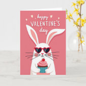 Valentijnsdag Konijn Hartjes Cupcake Kaart (Gele Bloem)