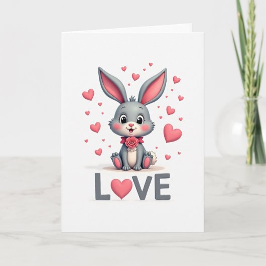 Valentijnsdag Konijn Liefdeskaart Kaart (Voorkant)