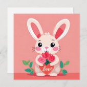 Valentijnsdag Konijn met Rozen  Feestdagenkaart (Voorkant / Achterkant)
