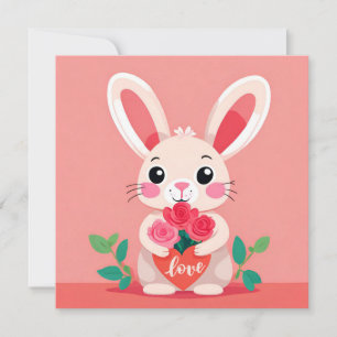 Valentijnsdag Konijn met Rozen  Feestdagenkaart