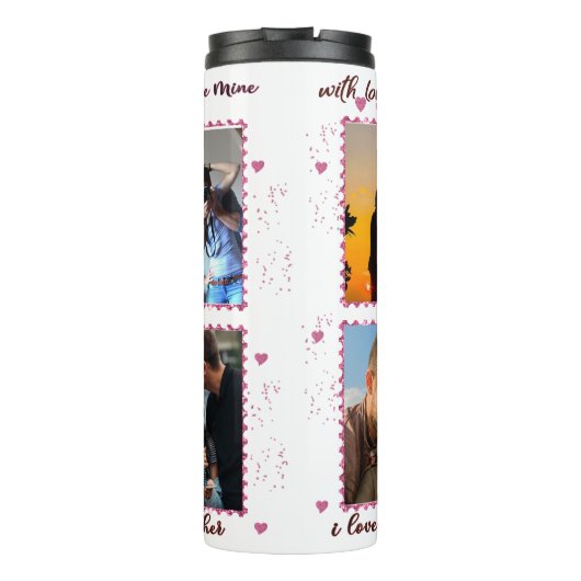 Valentijnsdag Koppels Glitter Foto Collage Thermosbeker (Achterkant)