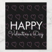 Valentijnsdag Krabbel Harten Roze Zwart Wijn Etiket (Enkel label)