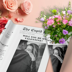 Valentijnsdag krant Onze liefde verhaal tijdlijn Cadeaupapier