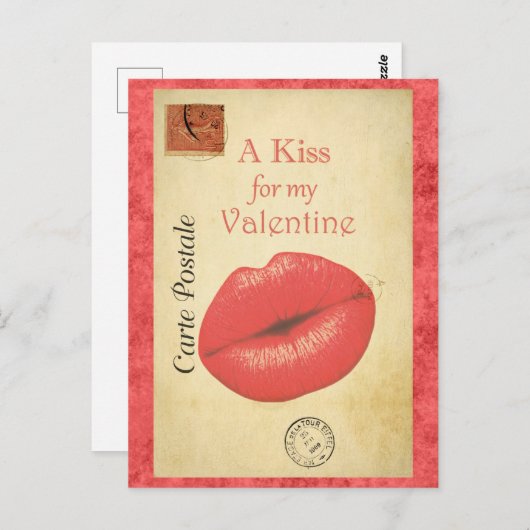 Valentijnsdag  Kus Frans Briefkaart (Voorkant / Achterkant)