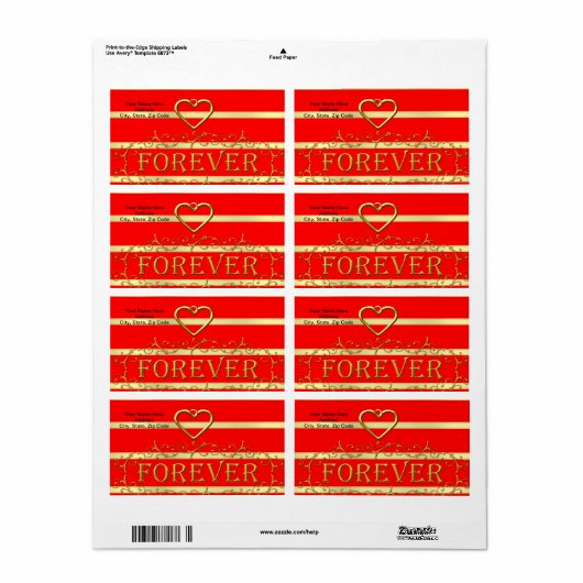 Valentijnsdag Labels Gold Forever Hearts (Full Sheet)
