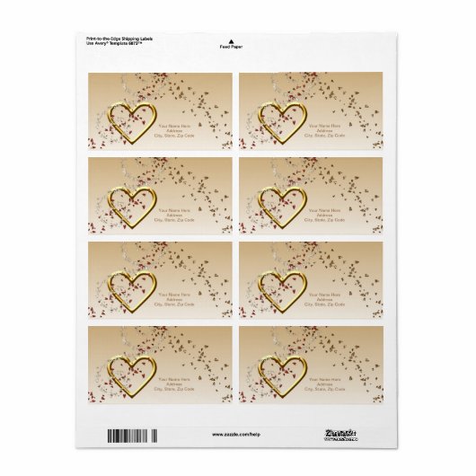 Valentijnsdag Labels Gold Heart (Full Sheet)