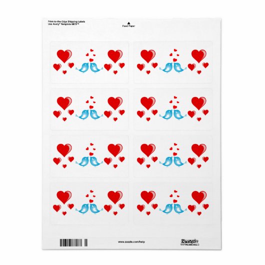 Valentijnsdag Labels hart Tortelduifjes (Full Sheet)