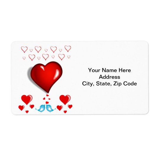Valentijnsdag labels harten blauwe vogels (Voorkant)