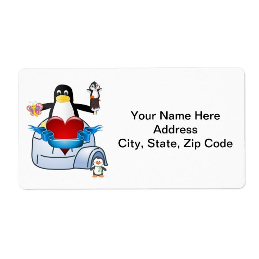 Valentijnsdag Labels Heart Penguin Hearts (Voorkant)