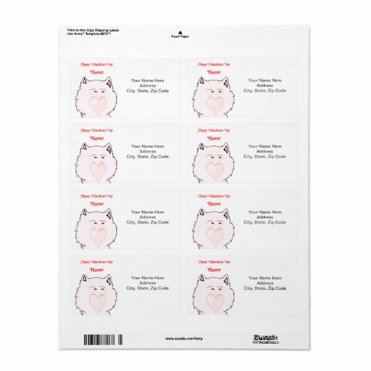 Valentijnsdag labels kat (Full Sheet)