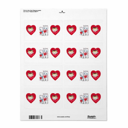 Valentijnsdag Labels  Kitten (Full Sheet)