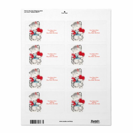 Valentijnsdag Labels  Kitten (Full Sheet)