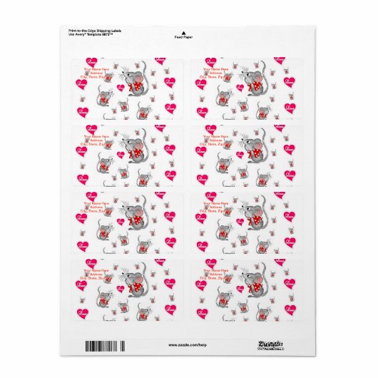 Valentijnsdag Labels Mice (Full Sheet)