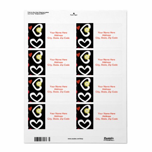 Valentijnsdag Labels White Hearts Black (Full Sheet)